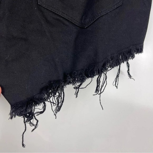 KanCan Black Distressed Raw Frayed Hem High Rise Denim Shorts Women's - Picture 9 of 10